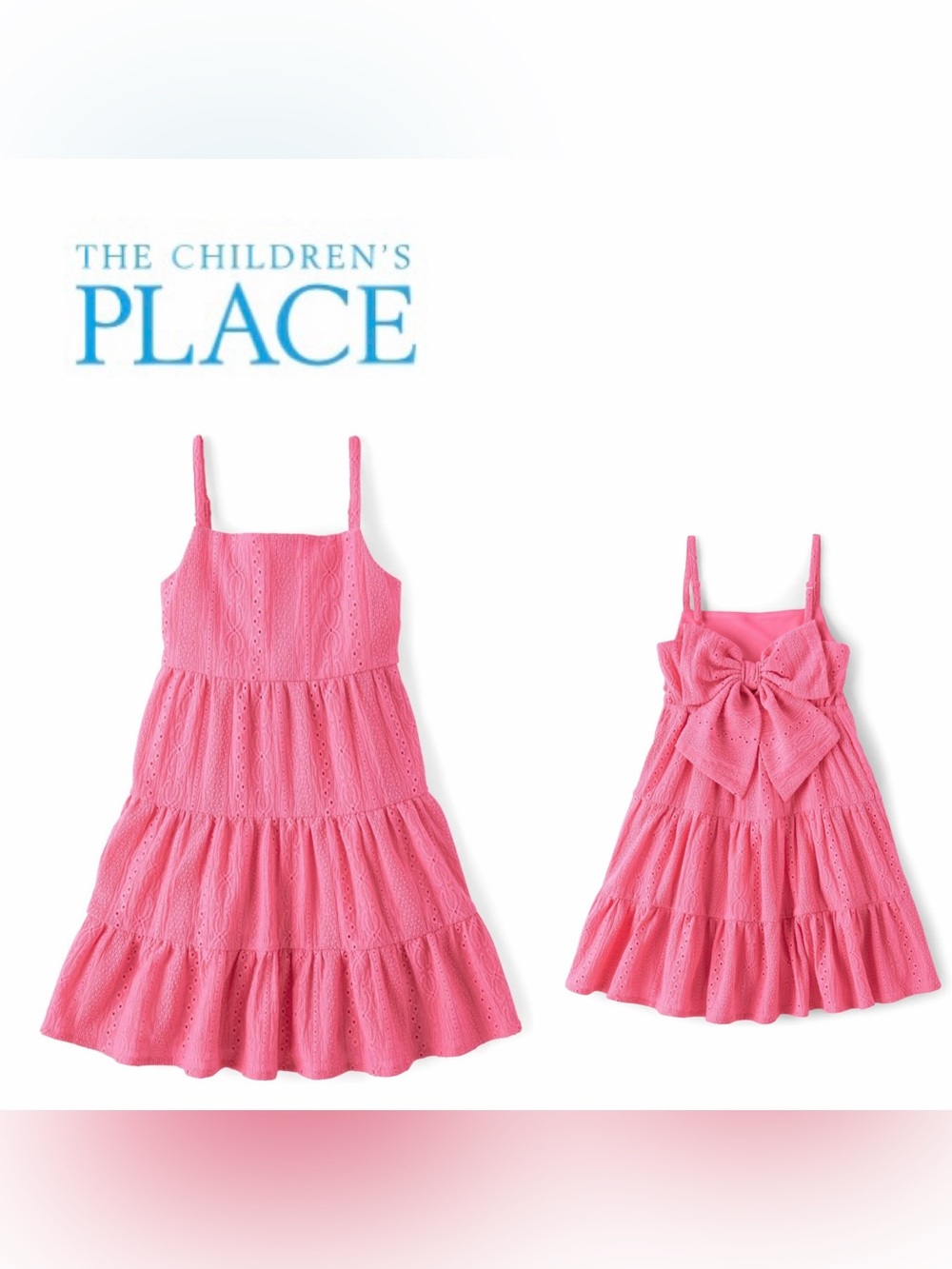 Girls Pink Eyelet Tiered Dress with Back Bow